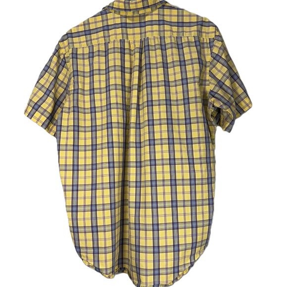 U.S. POLO ASSN Men's Size L Button Down Shirt Blue Yellow Plaid Classic Fit Logo - Picture 5 of 7